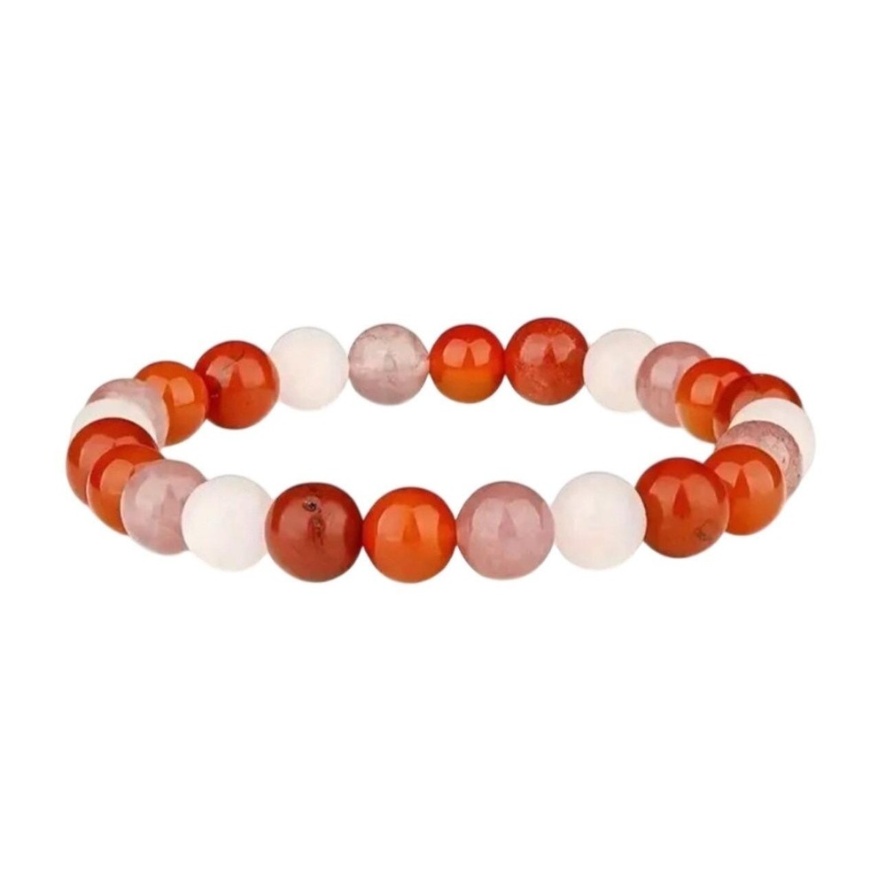 New Rose Quartz Carnelian Red‎ Jasper Strawberry Quartz 8mm Gemstone Bracelet